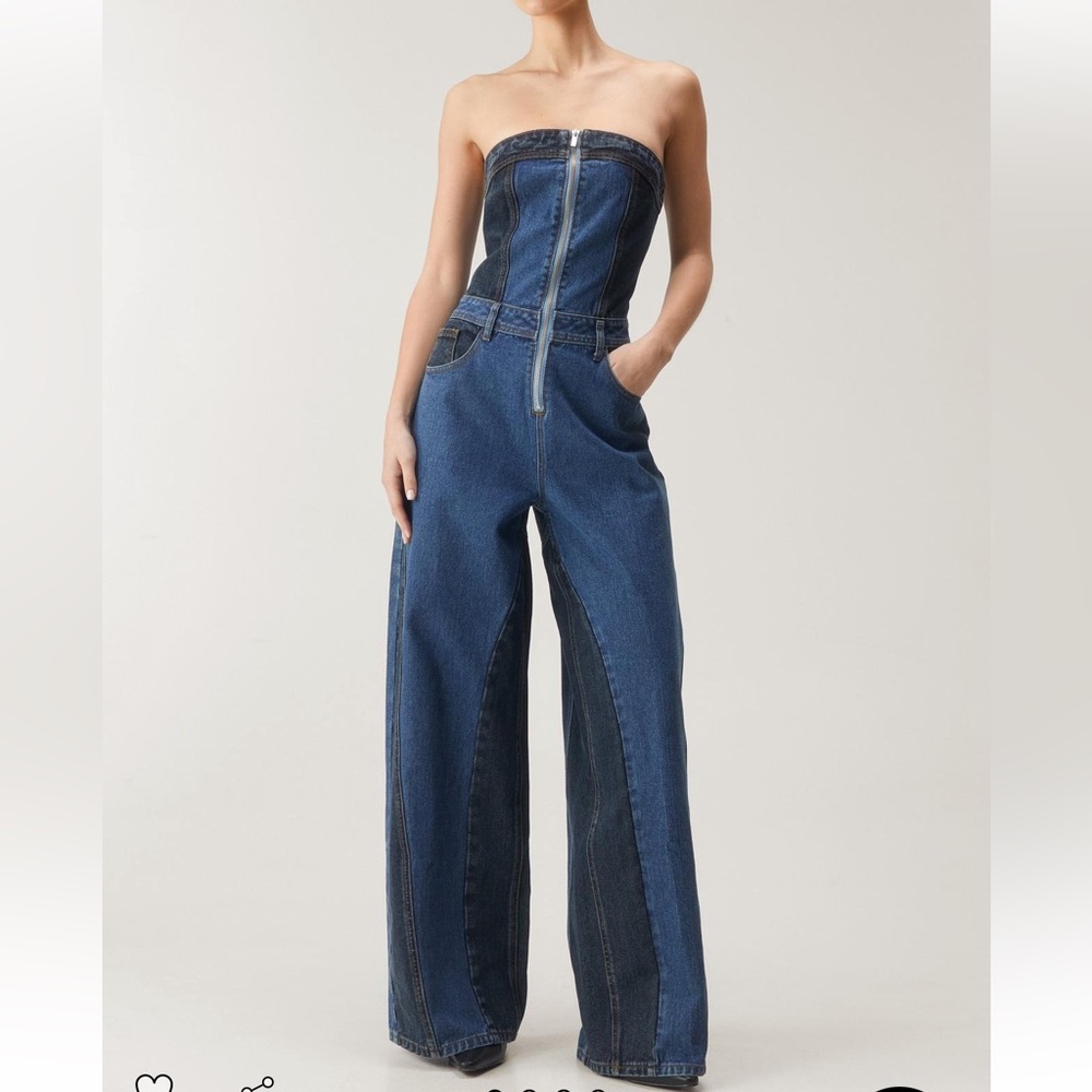 Nasty Gal Denim Colorblock Jumpsuit